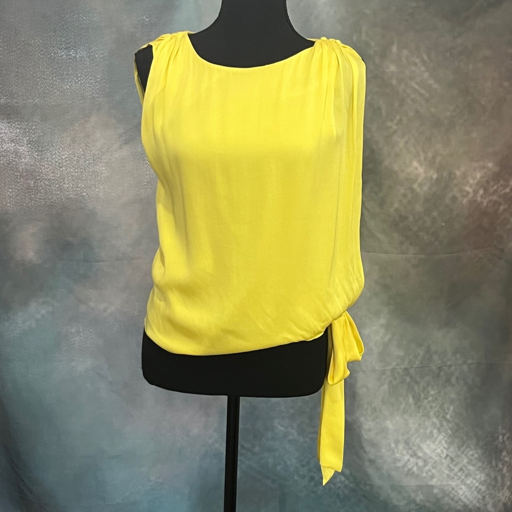Alice + Olivia Yellow Silk Blend Side Tie‎ Draped Sleeveless Top Size XS NWT